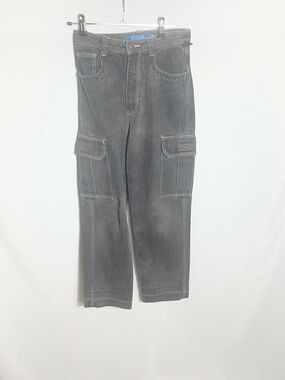 Y2K Source Denim Cargo Jeans Gray Wide Leg Utility Pants Size 12 Vintage